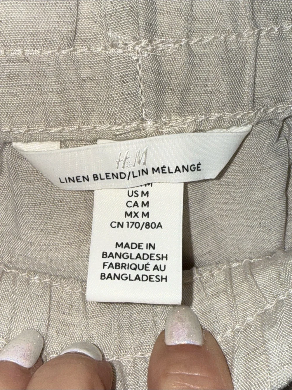 H&M Beige Drawstring Wide-Leg Linen-Blend Pants. M